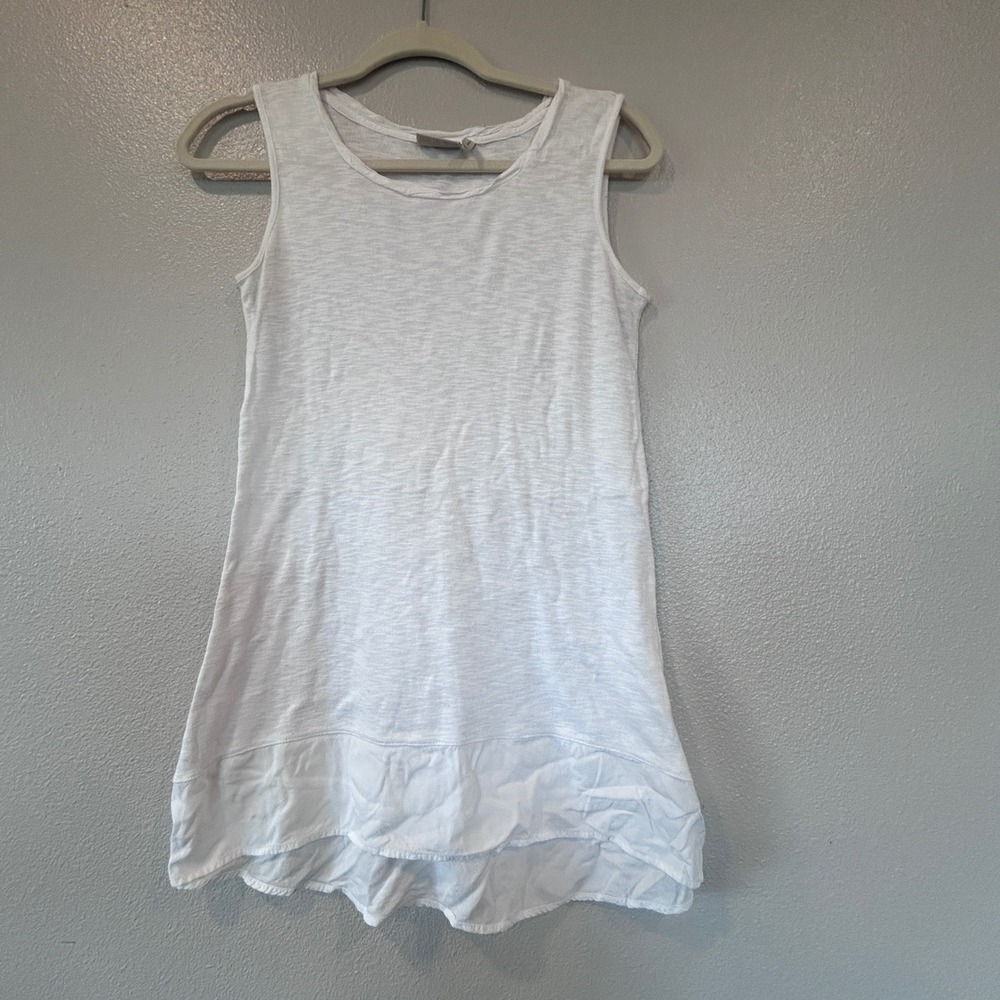 LOGO Lori Goldstein White Slub Knit Tunic Tank Top Woven Sweep XXS